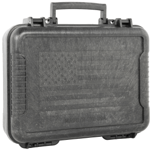 Outdoor Connection 10017 Molded Pistol Case Black Polypropylene US Flag Design & Egg Crate Foam Fold Away Handle Padlock Tabs 11" x 8.25" x 3" Interior Dimensions