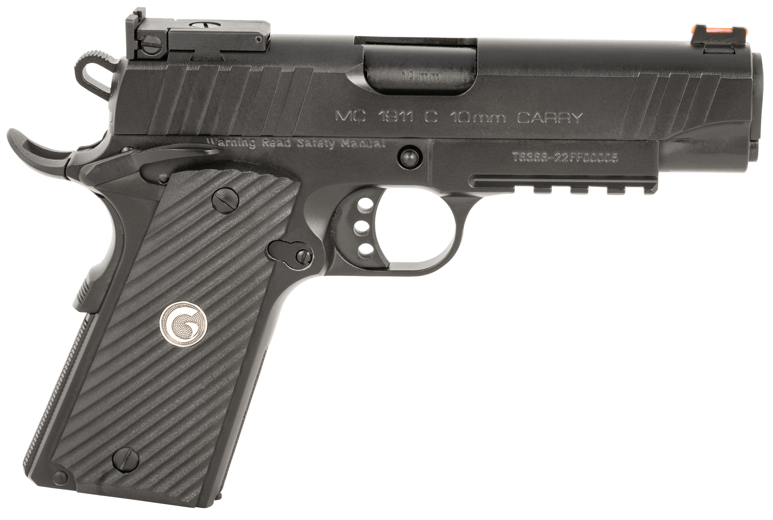 EAA GIRSAN 390605 MC1911 C Carry Frame 10mm Auto 9+1 4.40" Black Steel Barrel Blued Serrated Steel Slide Black Steel Frame w/Beavertail & Picatinny Rail Black Grip Ambidextrous