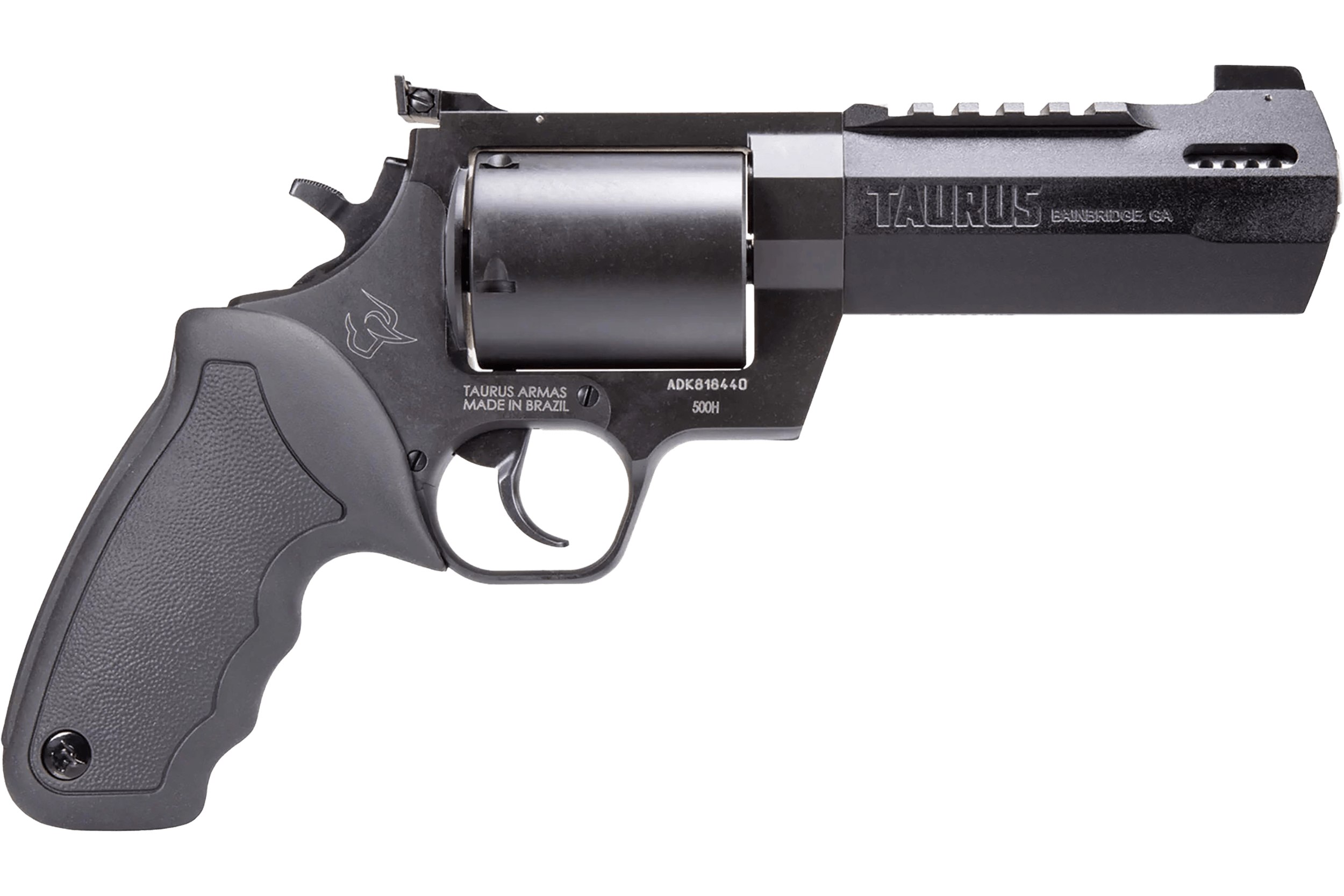Taurus 2500051RH Raging Hunter Large Frame 500 S&W Mag 5rd 5.12" Black Ported/Target Crown Barrel Matte Black Oxide Cylinder Black Steel Frame Black Rubber Grip