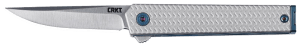 CRKT 7081 CEO Microflipper Micro 2.36" Flipper Drop Point Plain Satin 12C27 Sandvik Blade  Silver Textured w/Blue Liner & Accents Aluminum Handle  Includes Pocket Clip