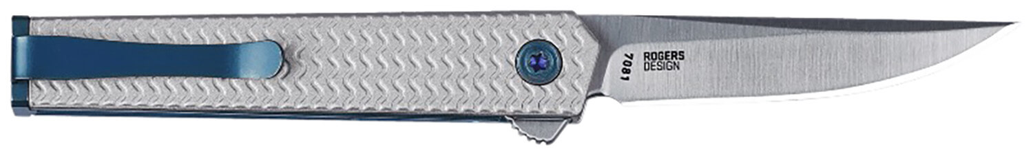 CRKT 7081 CEO Microflipper Micro 2.36" Flipper Drop Point Plain Satin 12C27 Sandvik Blade Silver Textured w/Blue Liner & Accents Aluminum Handle Includes Pocket Clip - Image 2