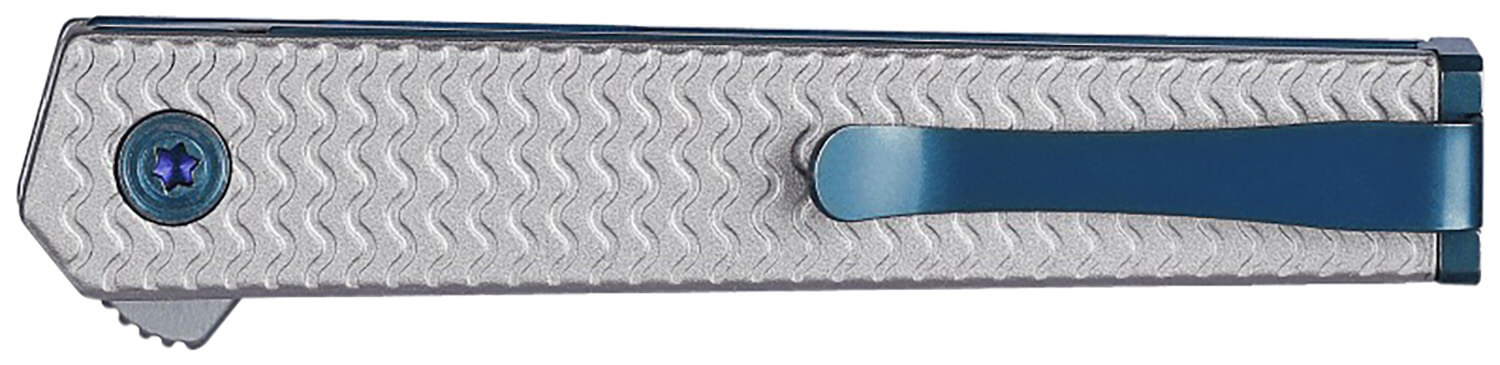 CRKT 7081 CEO Microflipper Micro 2.36" Flipper Drop Point Plain Satin 12C27 Sandvik Blade Silver Textured w/Blue Liner & Accents Aluminum Handle Includes Pocket Clip - Image 3