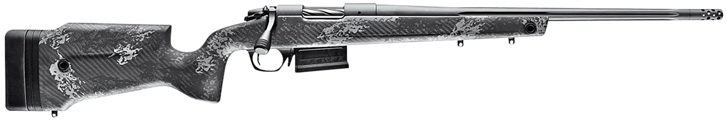 Bergara Rifles B14S751 B-14 Crest 308 Win 3+1 20" Fluted/Threaded Sniper Gray Cerakote Barrel/Rec Monte Carlo Carbon Fiber Stock with Black & Gray Splatter Omni Muzzle Brake
