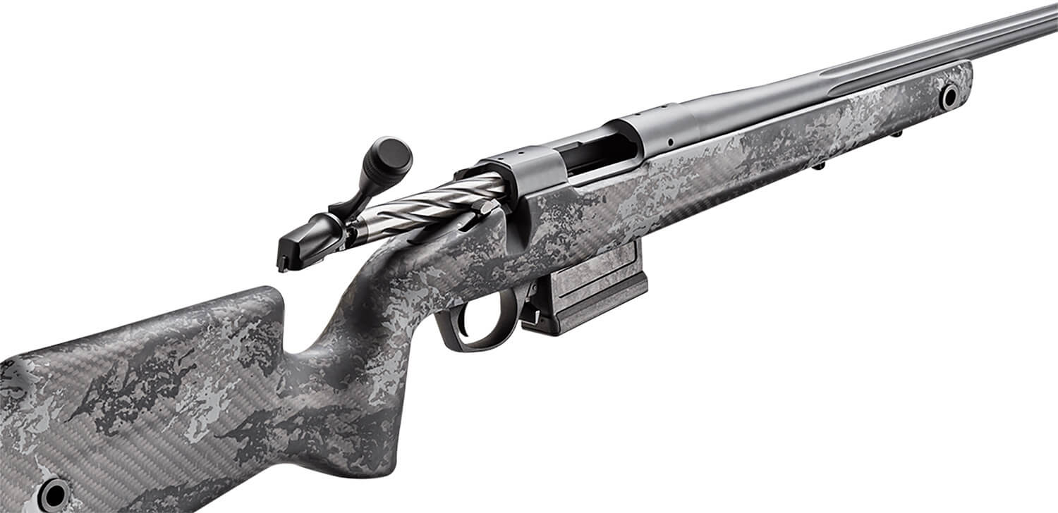 Bergara Rifles B14S751 B-14 Crest 308 Win 3+1 20" Fluted/Threaded Sniper Gray Cerakote Barrel/Rec Monte Carlo Carbon Fiber Stock with Black & Gray Splatter Omni Muzzle Brake - Image 2