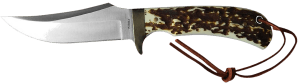 Uncle Henry old 1100035 Next Gen Staglon 4.25" Skinner Plain Satin Stainless Steel Blade 4.25" Staglon Handle Features Brass Finger Guard Includes Sheath