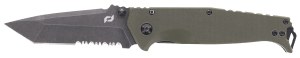 Schrade 1159324 Melee 3.50" Folding Tanto Part Serrated Dark Stonewash D2 Steel Blade 4.50" OD Green G10/SS Handle
