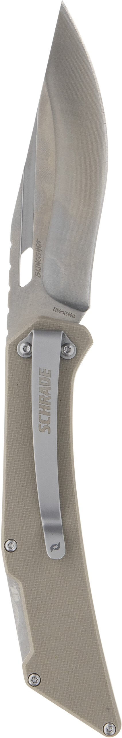 Schrade 1159301 Slingshot Lockback Folder 4" Recurve Clip Point/Satin AUS-10 Blade 5" G10 Handle - Image 2