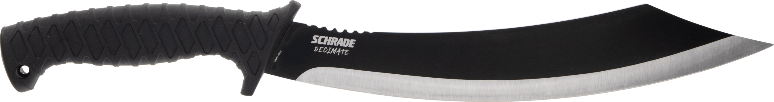 Schrade 1182527 Decimate Parang 11.75" Fixed Parang Plain Black Black Oxide 3Cr13 Steel Blade 6.75" Black Rubber Overmold Handle Includes Sheath