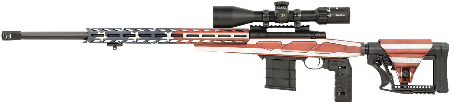 Howa HCRA73107USKMDT M1500 APC Chassis 308 Win 10+1 24" Heavy Barrel American Flag Cerakote Aluminum Receiver Black Synthetic Chassis 6 Position Luth-AR MBA-4 w/Aluminum Chassis Stock Black Polymer Grip Includes Nikko Stirling GamePro 4-16x50mm Scope - Image 2