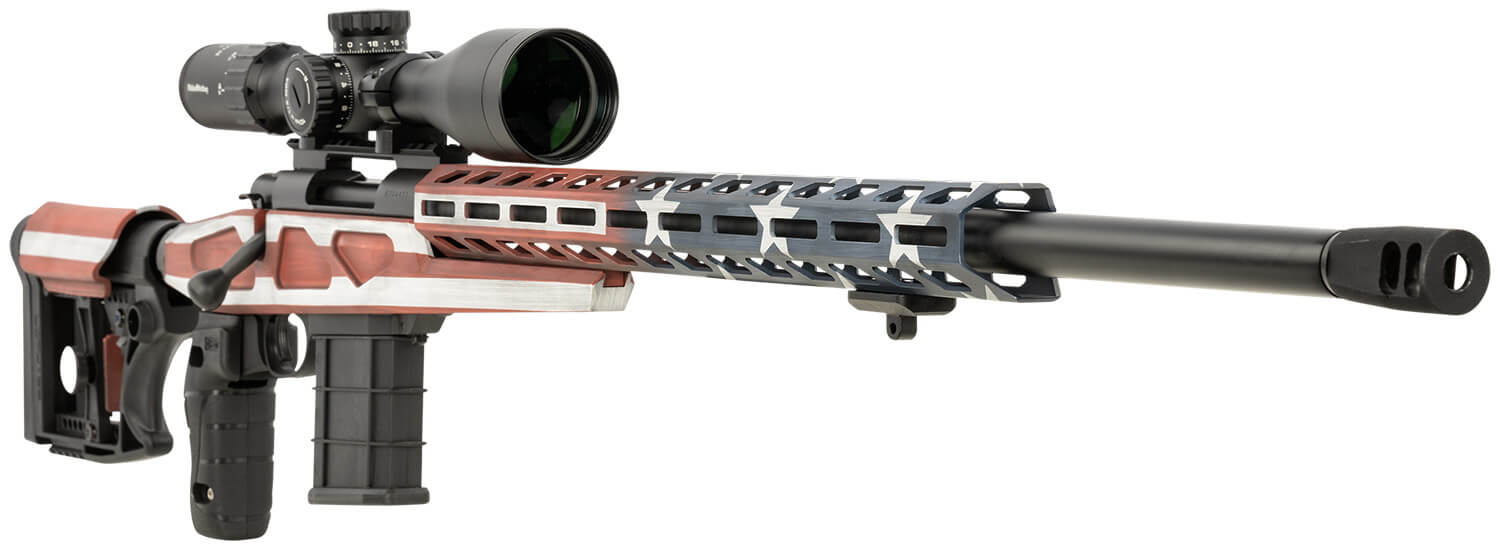 Howa HCRA73107USKMDT M1500 APC Chassis 308 Win 10+1 24" Heavy Barrel American Flag Cerakote Aluminum Receiver Black Synthetic Chassis 6 Position Luth-AR MBA-4 w/Aluminum Chassis Stock Black Polymer Grip Includes Nikko Stirling GamePro 4-16x50mm Scope - Image 3