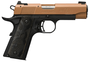 Browning 051896490 1911-22 Black Label Compact Frame 22 LR 10+1  3.63" Matte Stainless Steel Barrel  Copper Cerakote Serrated Slide  Matte Black Polymer Frame w/Beavertail  Black Laminate Wood Grip