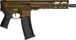 CMMG 94A8041MB Dissent MK4 9mm Luger 33+1 10.50" Midnight Bronze Rec Picatinny Brace Adapter 9.60" M-LOK Handguard Left Side Charging Handle Zeroed Linear Comp Zeroed Drop-In Single Stage Trigger