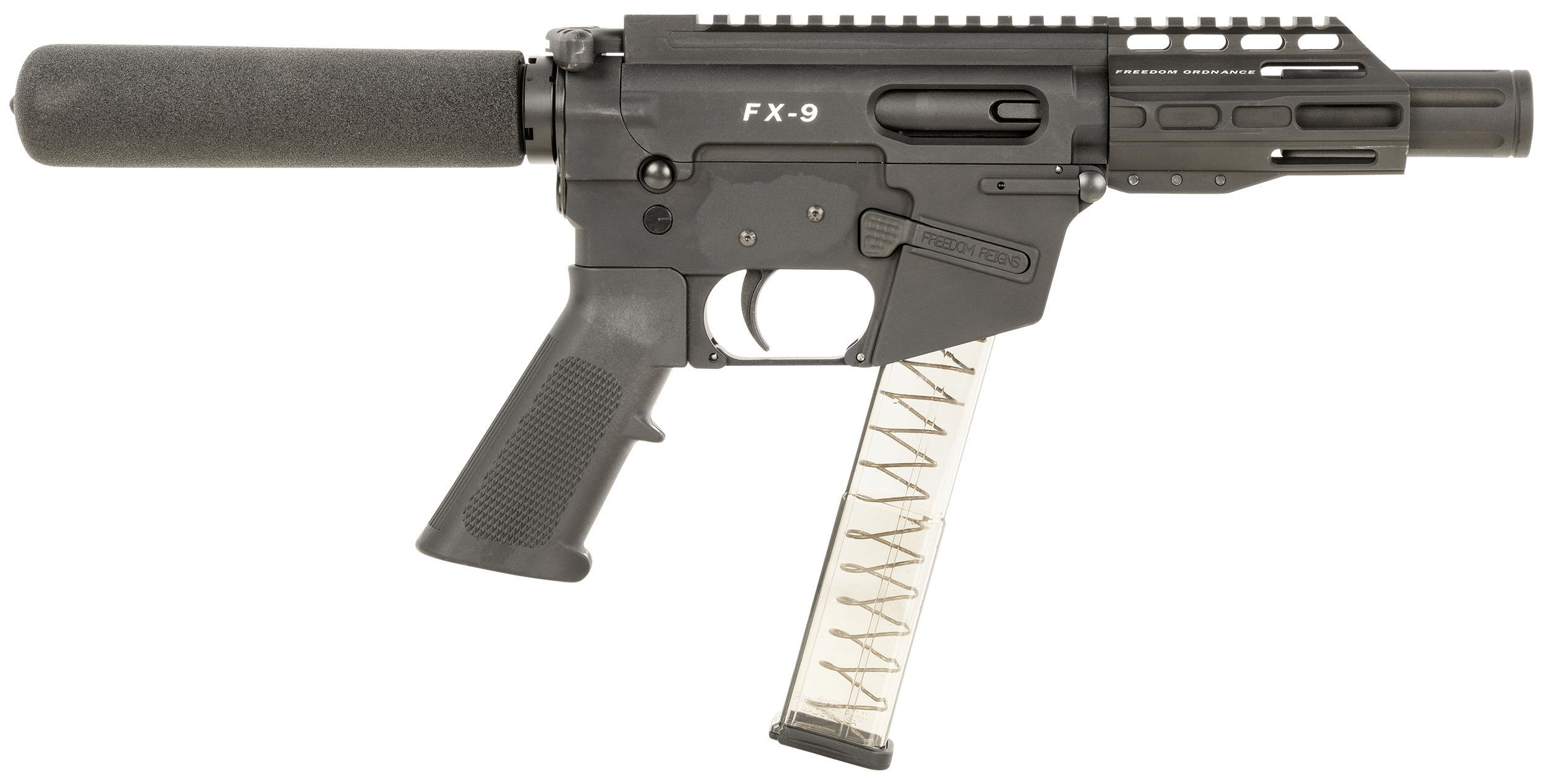 FREEDOM ORDNANCE FX9P4T FX-9 9mm Luger 32+1 4" Black M-LOK Handguard Padded Buffer Tube A2 Grip 3" Faux Suppressor Includes Sling