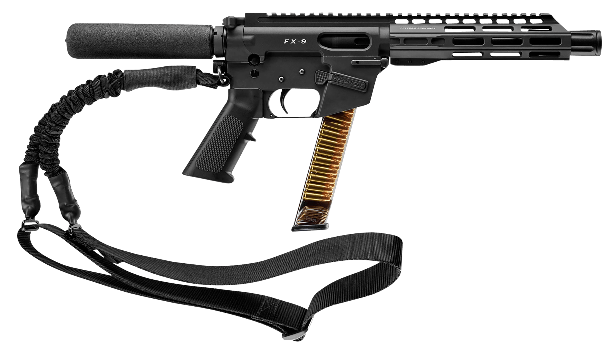 FREEDOM ORDNANCE FX9P8T FX-9 9mm Luger 32+1 8" Black M-LOK Handguard Padded Buffer Tube A2 Grip 3" Faux Suppressor Includes Sling