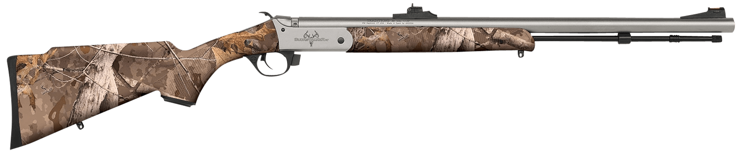 Traditions R721108432S Buckstalker XT 50 Cal 209 Primer 24" Stainless Cerakote Barrel/Rec Next Wyld Camo Synthetic Stock Fiber Optic Sights