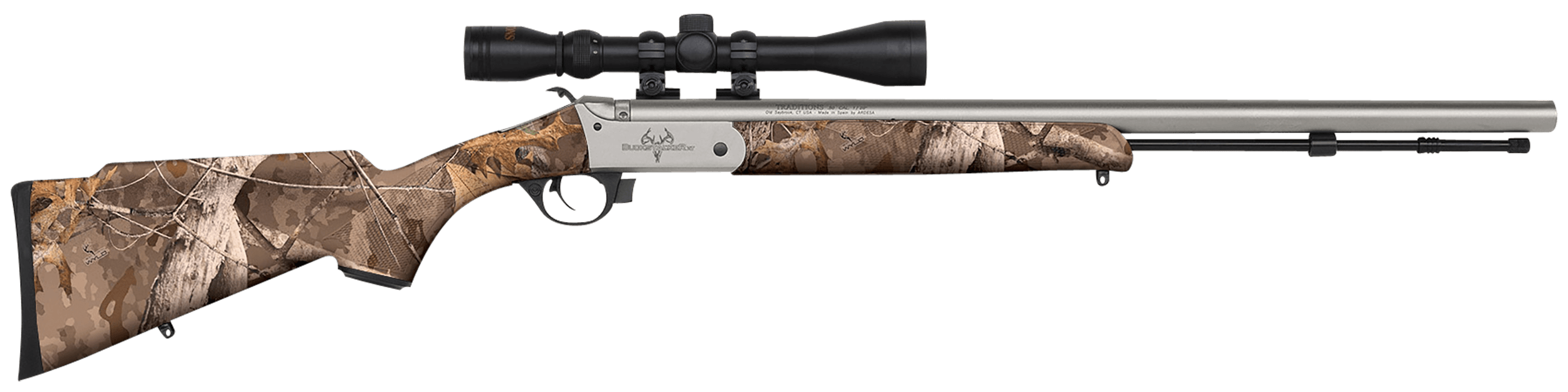 Traditions R5721108432 Buckstalker XT 50 Cal 209 Primer 24 Stainless Cerakote Barrel/Rec Next Wyld Camo Synthetic Stock 3-9x40mm Scope"