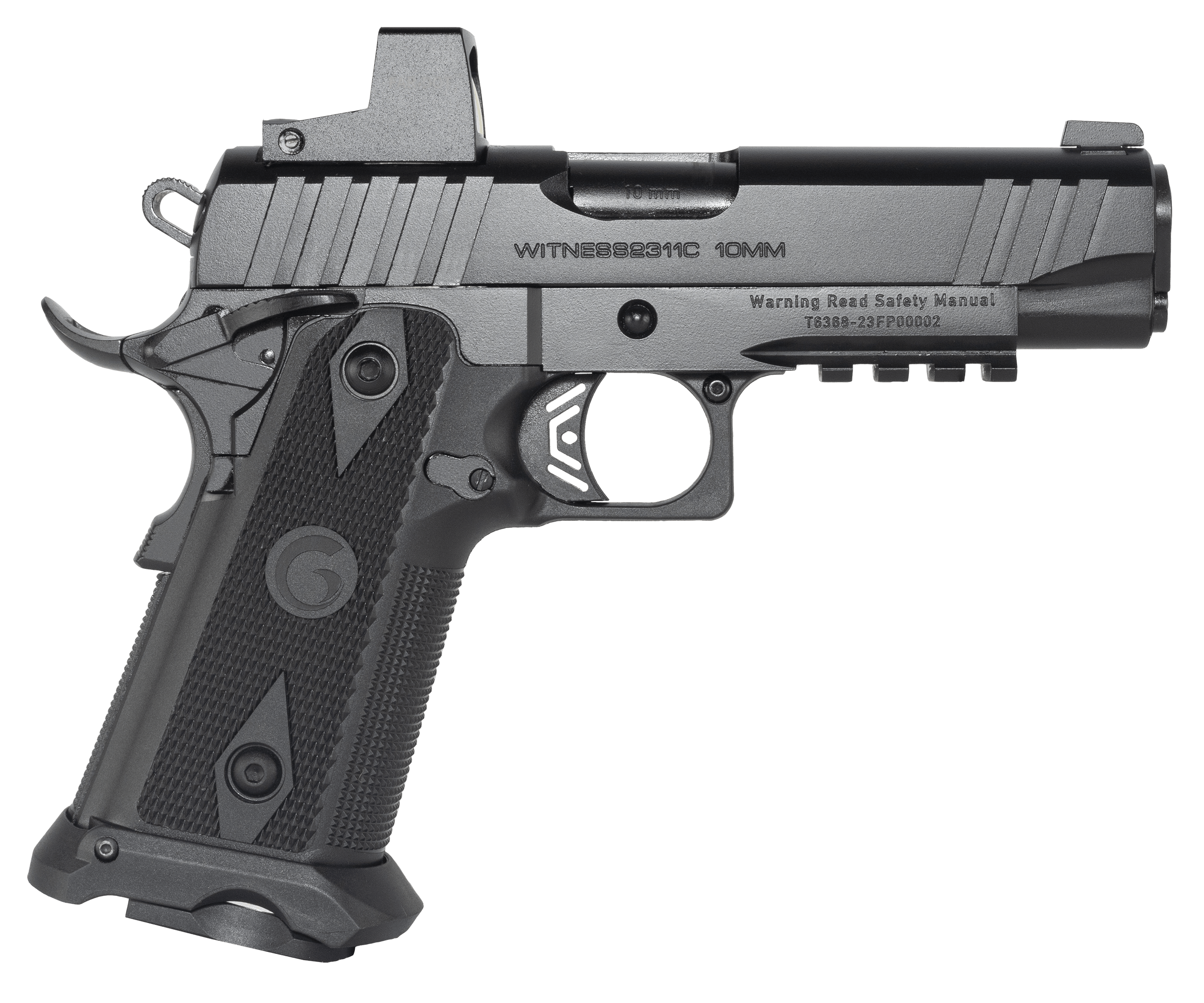 Girsan 395000 Witness2311 10mm Auto 15+1 5" Black Steel Barrel Black Optic Ready/Serrated Steel Slide Black Polymer Frame w/Beavertail & Picatinny Rail Black Checkered Polymer Grip Ambidextrous