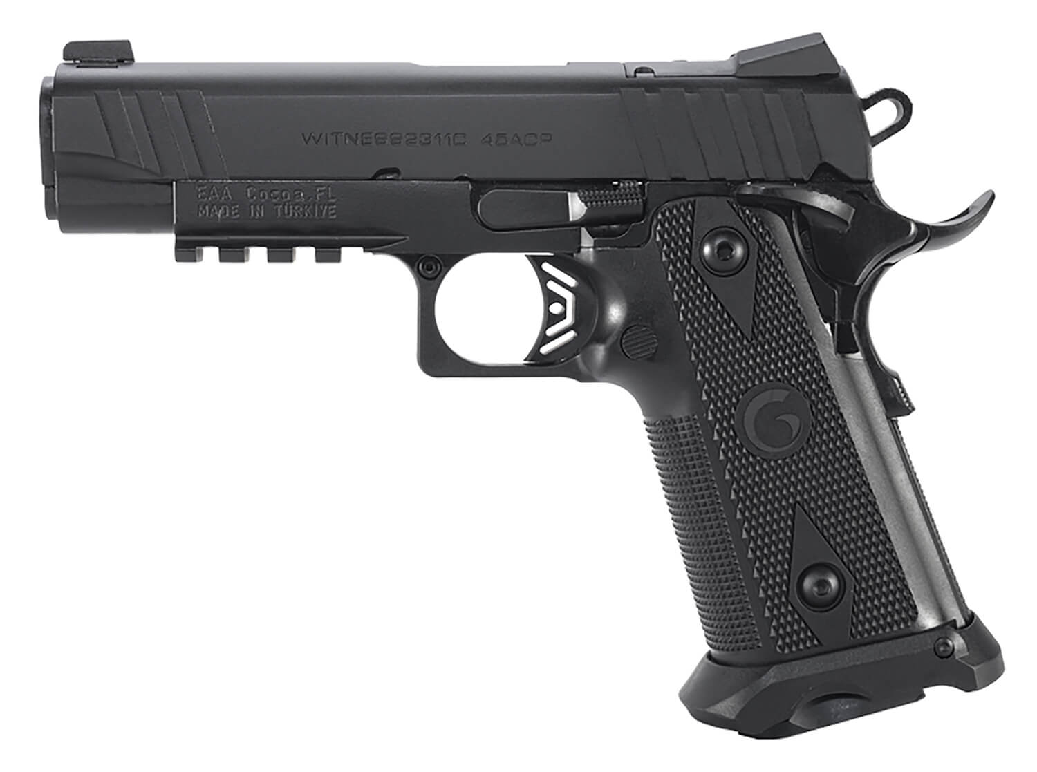 Girsan 395010 Witness2311 10mm Auto 15+1 4.25" Black Steel Barrel Black Serrated Black Polymer Frame w/Beavertail & Picatinny Rail Black Checkered Polymer Grip Ambidextrous - Image 2
