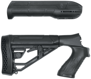 ADAPTIVE TACTICAL AT02006 EX Performance Stock & Forend Black Synthetic  Adj. M4 Style Stock with Swivel Stud  Vented Rubber Butt Pad  2" Concealed Picatinny Rail on Forend  Fits Mossberg 500/590/Maverick 88