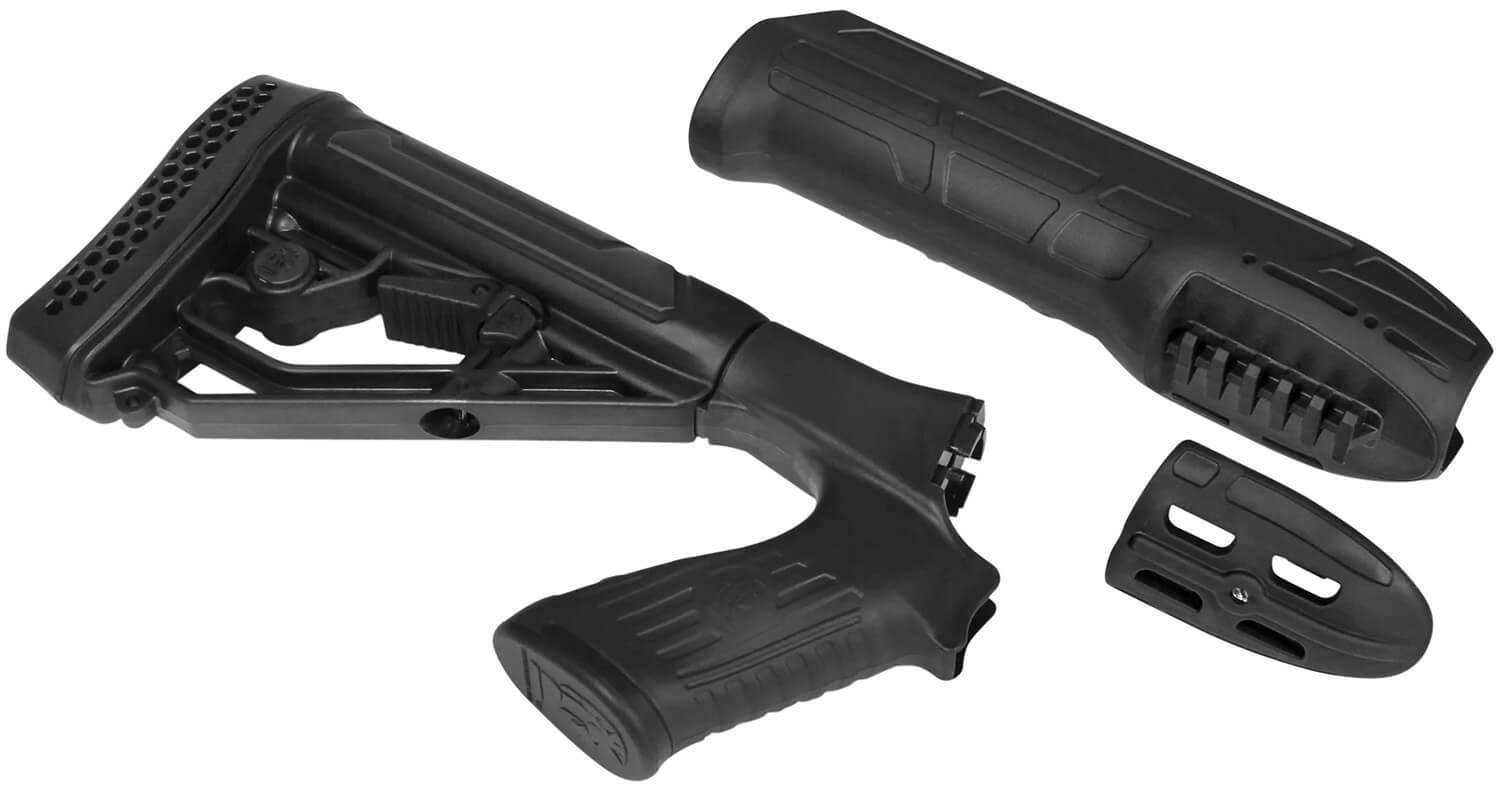 ADAPTIVE TACTICAL AT02006 EX Performance Stock & Forend Black Synthetic Adj. M4 Style Stock with Swivel Stud Vented Rubber Butt Pad 2" Concealed Picatinny Rail on Forend Fits Mossberg 500/590/Maverick 88 - Image 2