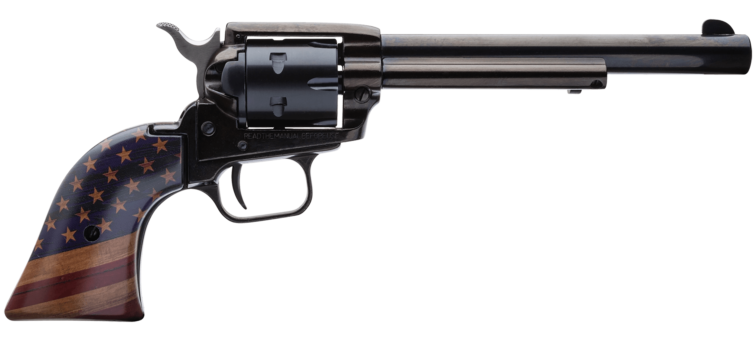 Heritage Mfg RR22B6GOLDUSA Rough Rider 22 LR 6 Shot 6.50" Black Oxide Steel Barrel Black Oxide Zinc Alloy Frame Black Oxide Cylinder Gold USA Flag Grip Exposed Hammer