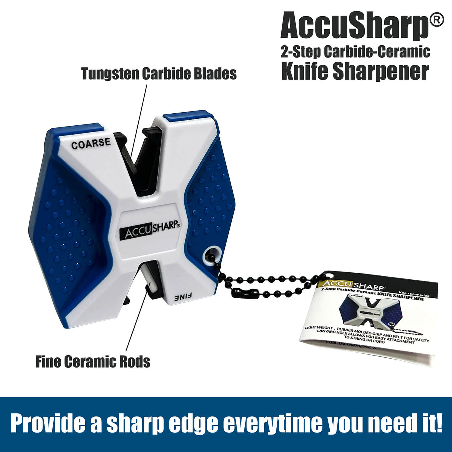 AccuSharp 342C 2-Step Knife Sharpener Hand Held Diamond Tungsten Carbide Sharpener Coarse/Fine Blue/White - Image 2