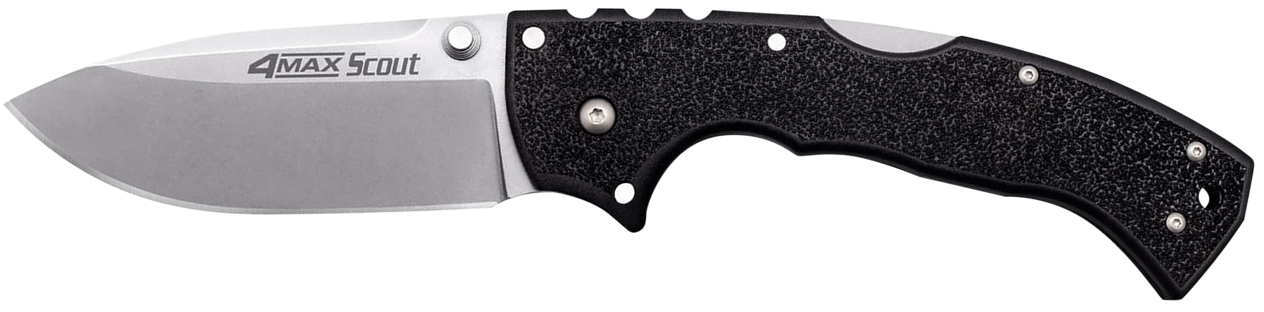 Cold Steel CS62RQZ 4-Max Scout 4" Folding Drop Point Plain Stonewashed/6" Black Griv-Ex Handle Includes Belt Clip