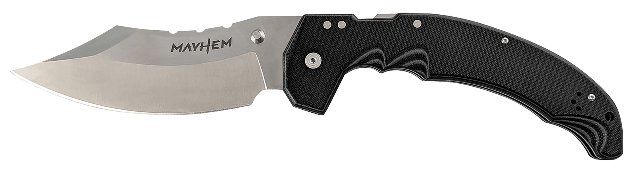 Cold Steel CSFL60DPLM Mayhem 6" Folding Clip Point Modified Cleaver Plain Satin AUS-10A SS Blade/7.20" Black Contoured G10 Handle Includes Pocket Clip