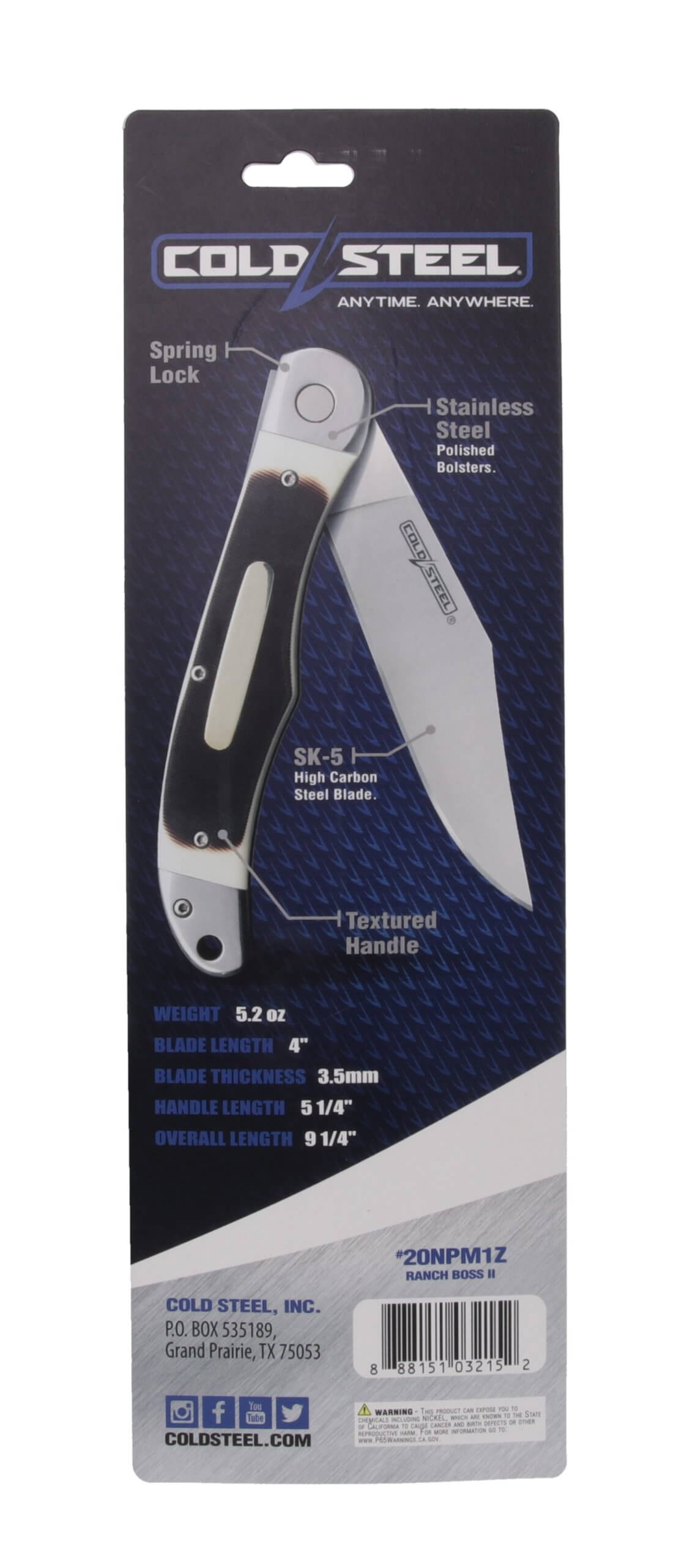 Cold Steel CS20NPM1Z Ranch Boss II 4" Folding Clip Point Plain Satin Polished/5.25" Faux Sawed Bone Handle - Image 3