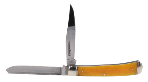 Cold Steel CSFLTRPRY Trapper 3" Folding Clip/Spey Plain 8Cr13MoV SS Blade/Yellow w/Polished Bolsters Bone Handle