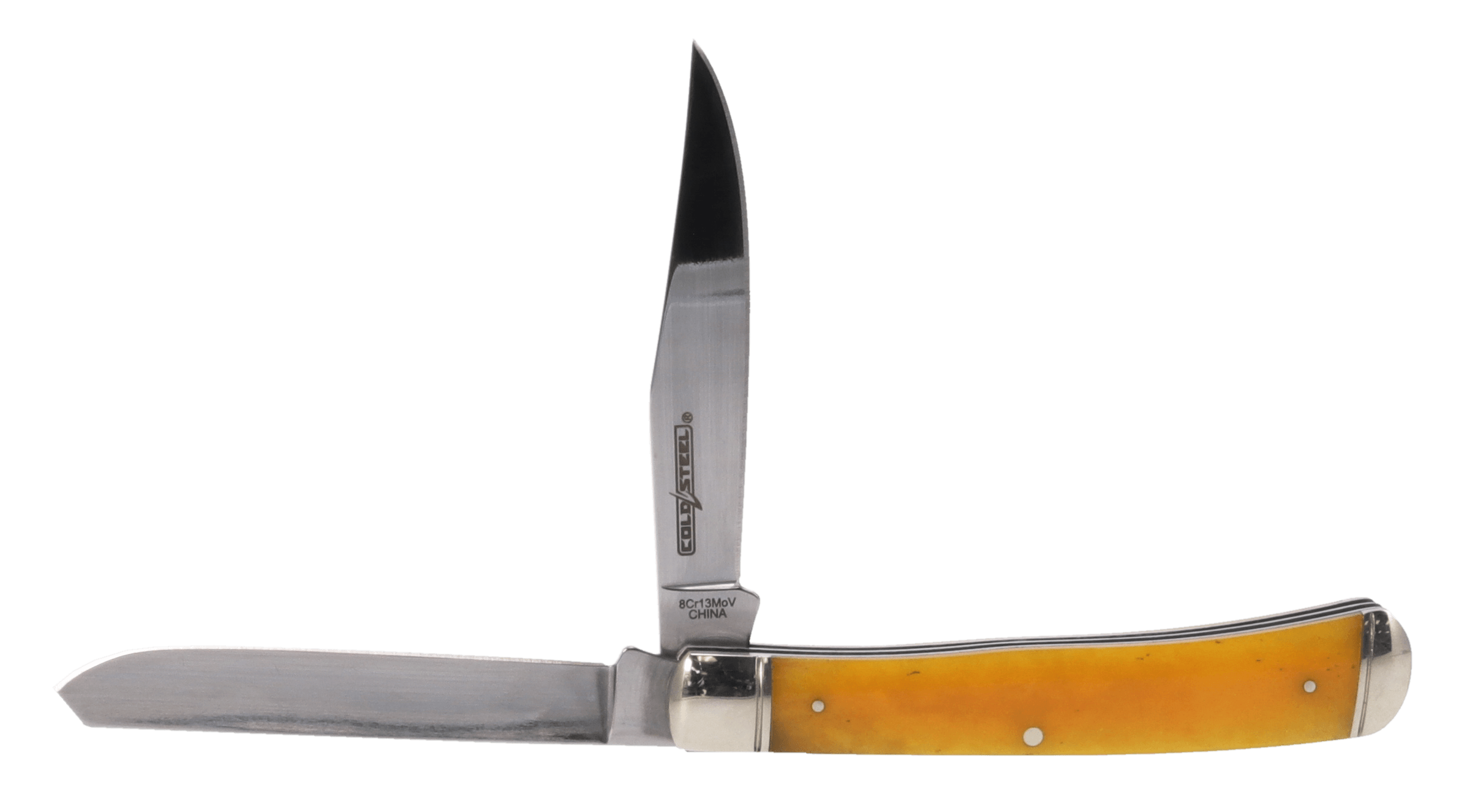 Cold Steel CSFLTRPRY Trapper 3" Folding Clip/Spey Plain 8Cr13MoV SS Blade/Yellow w/Polished Bolsters Bone Handle