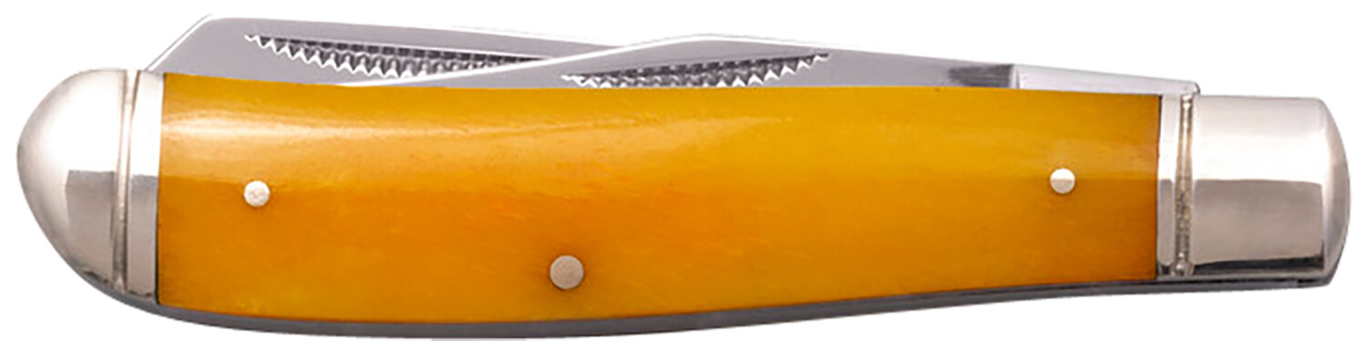 Cold Steel CSFLMTRPRY Trapper Mini 2.60"/2.70" Folding Clip/Spey Plain 3Cr13MoV SS Blade/Yellow w/Polished Bolsters Bone Handle - Image 2