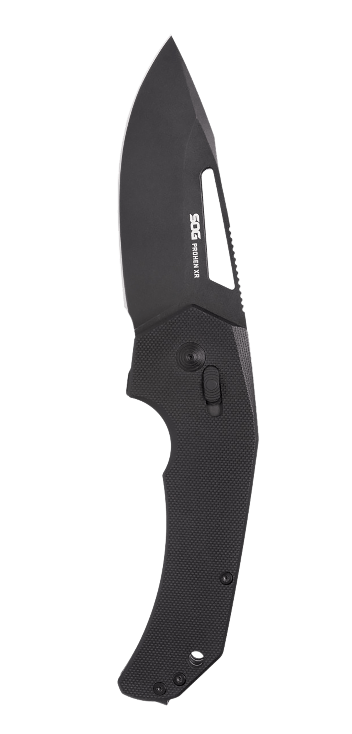 S.O.G SOG12250157 Prohen XR 3.35" Folding Drop Point Plain Black TiNi Cryo D2 Steel Blade Black Textured G10 Handle