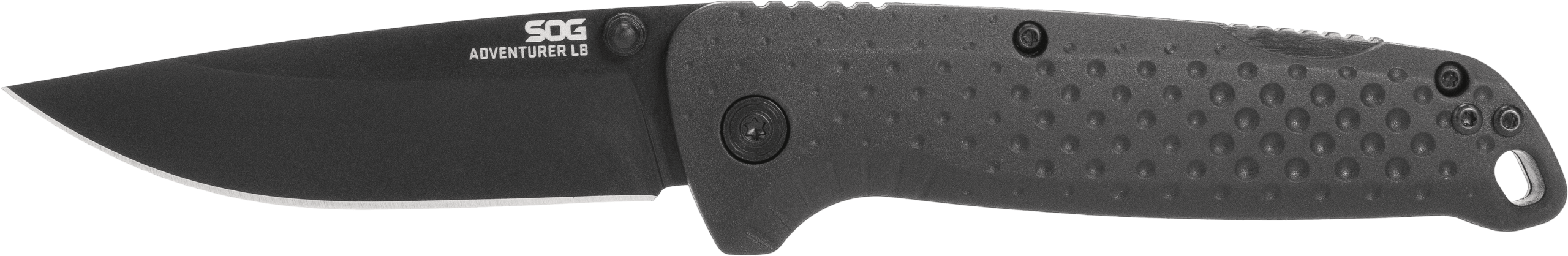 S.O.G SOG13110143 Adventure LB 3.50" Folding Drop Point Plain Black TiNi 5Cr15MoV Blade Black Textured GRN Handle