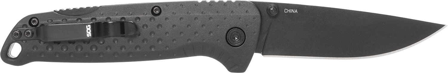 S.O.G SOG13110143 Adventure LB 3.50" Folding Drop Point Plain Black TiNi 5Cr15MoV Blade Black Textured GRN Handle - Image 2