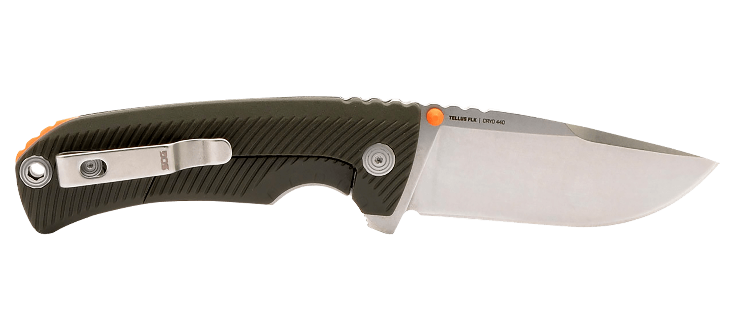 S.O.G SOG14060143 Tellus FLK 3.65" Folding Clip Point Plain Stonewashed Cryo 440C SS Blade/ Olive Drab Textured GRN Handle