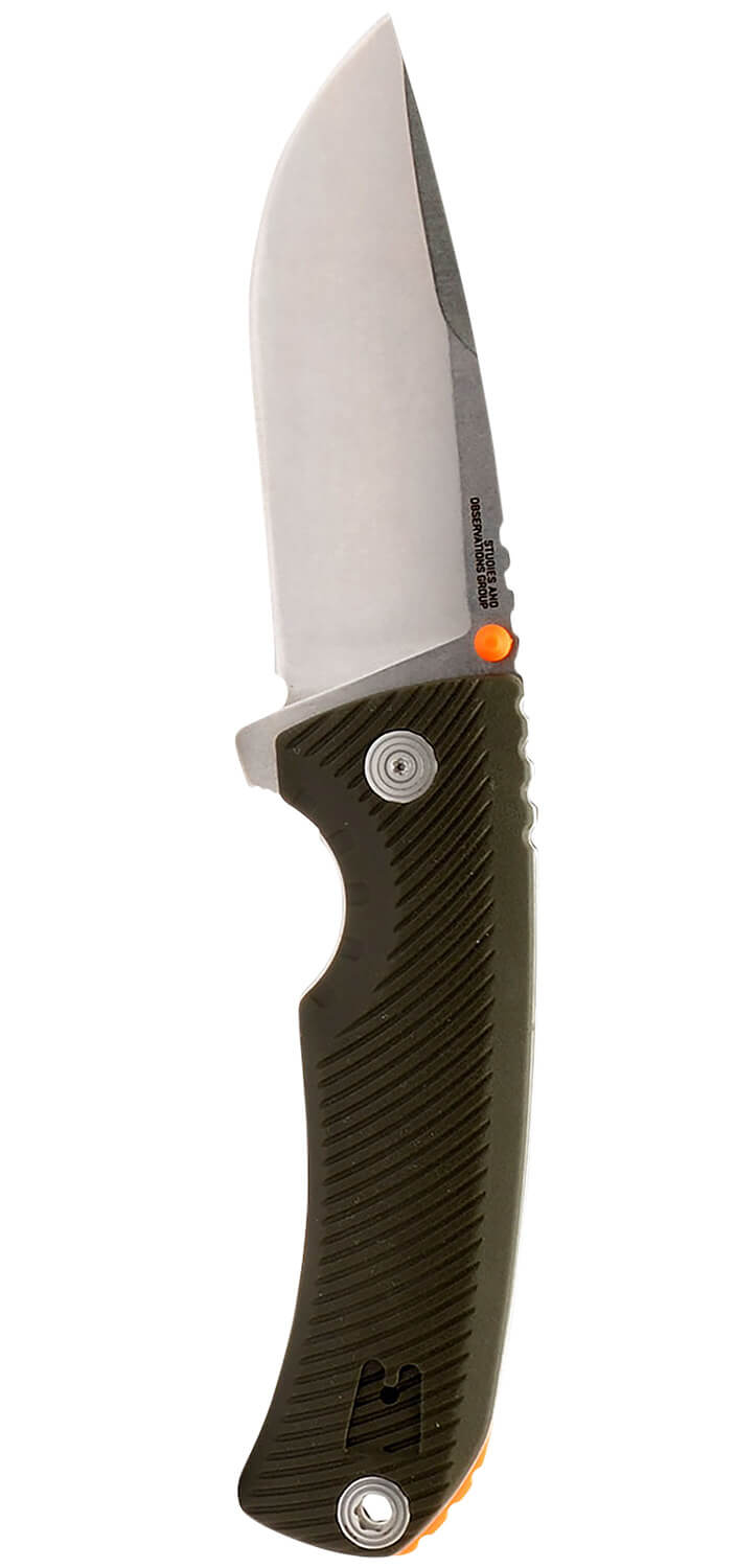S.O.G SOG14060143 Tellus FLK 3.65" Folding Clip Point Plain Stonewashed Cryo 440C SS Blade/ Olive Drab Textured GRN Handle - Image 2
