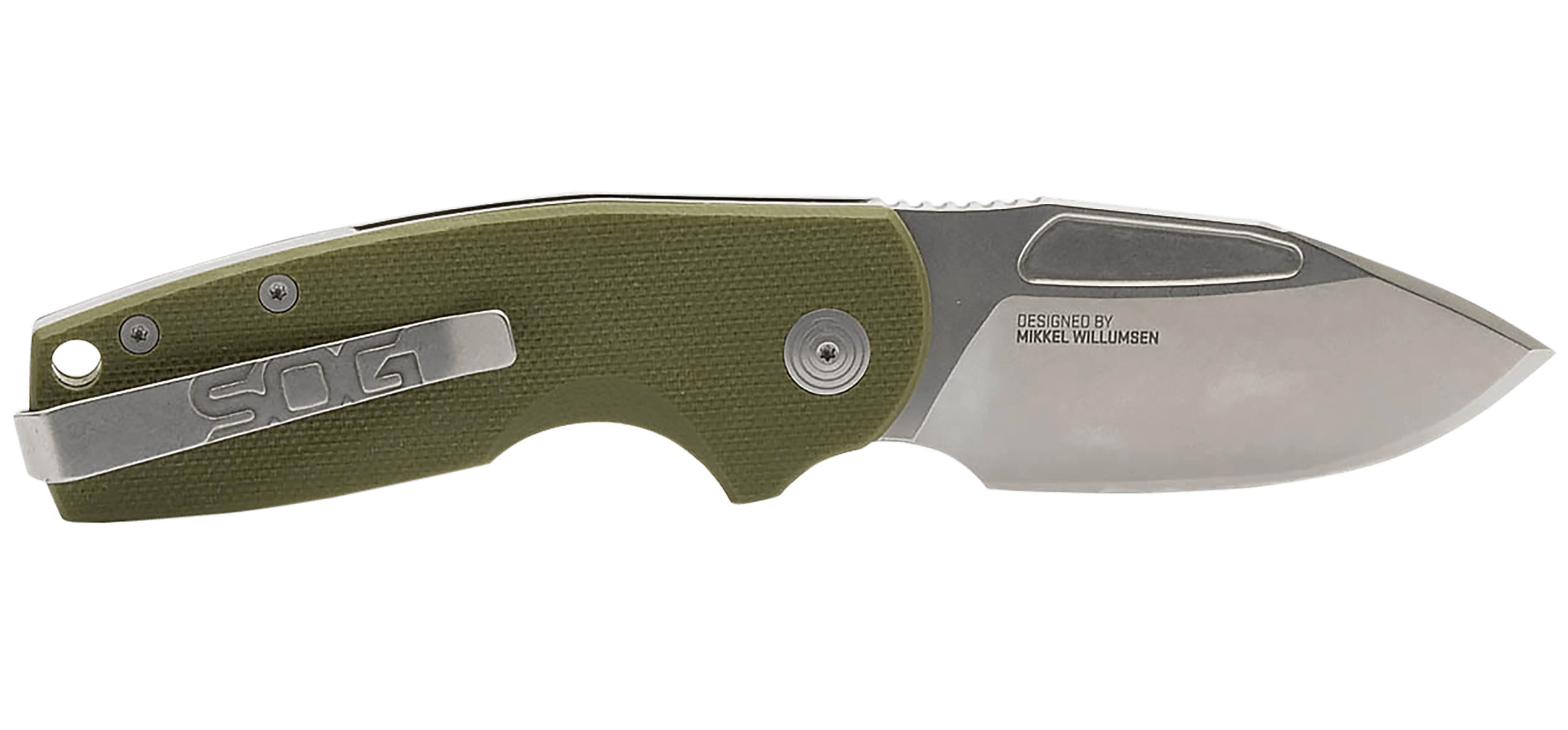 S.O.G SOG16030157 Stout SJ 2.60" Folding Clip Point Plain Stonewashed Cryo D2 Steel Blade/ Olive Drab Textured G10 Handle Includes Belt Clip