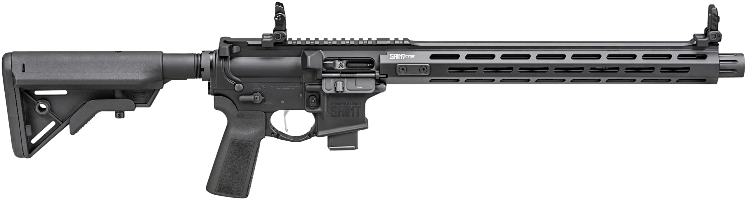 Springfield Armory STV91609BLC SAINT Victor 9mm Luger 10+1 16" Black Melonite Steel Barrel w/Muzzle Drum Black Hard Coat Anodized Aluminum Receiver M-LOK Handguard Black Synthetic B5 Bravo Stock Black B5 Type 23 Grip