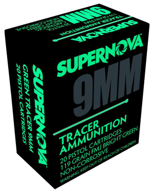 Supernova PMSN9MMG Green Tracer Non Corrosive 9mm Luger 119 Gr Full Metal Jacket 20rd Box