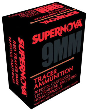 Supernova PMSN9MMR Red Tracer Non Corrosive 9mm Luger 119 Gr Full Metal Jacket 20rd Box