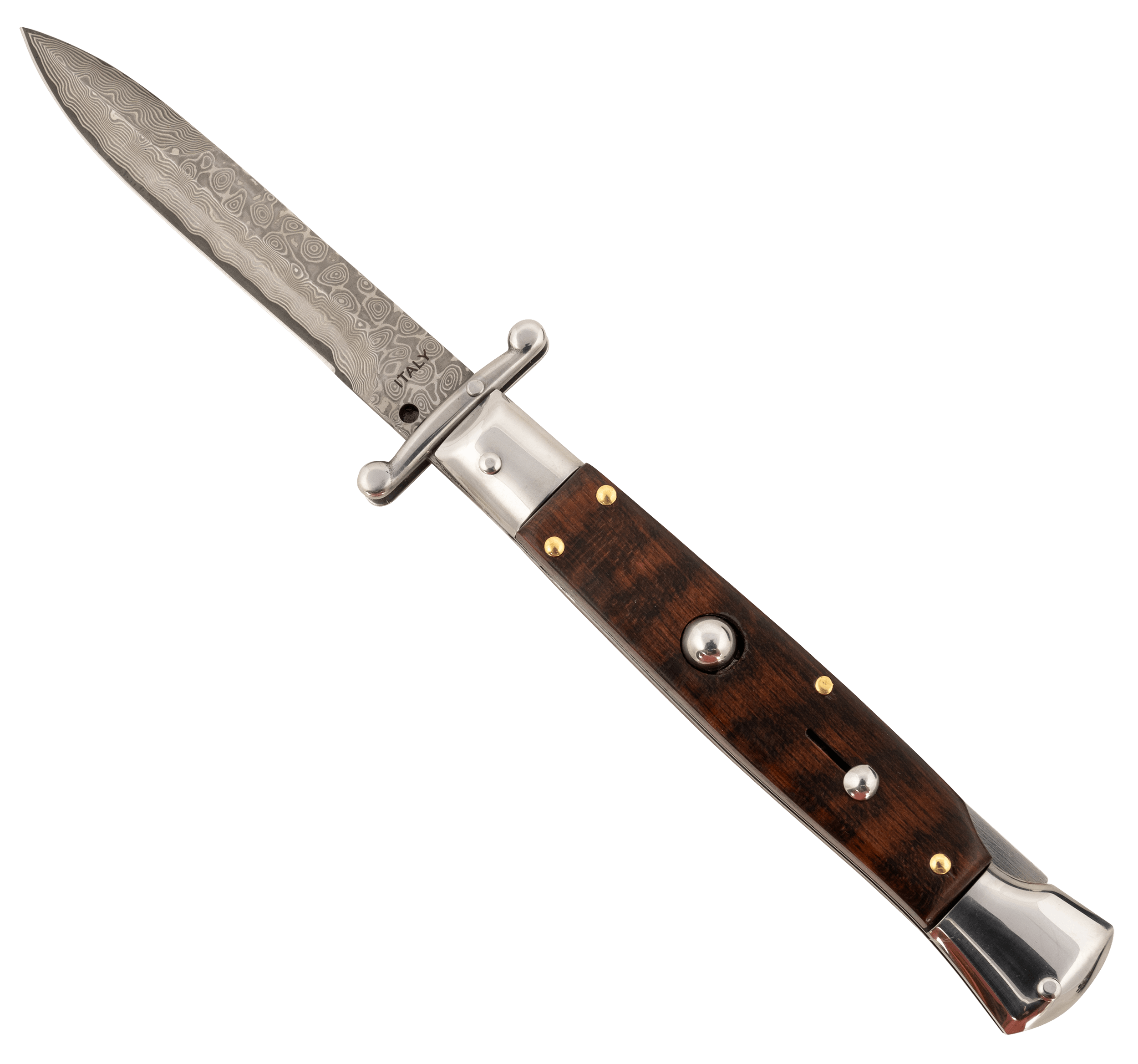 Steel River Knives SGSWRDAM Italian 3.90" Automatic Bayonet Plain Damascus 5.10" Snakewood Handle
