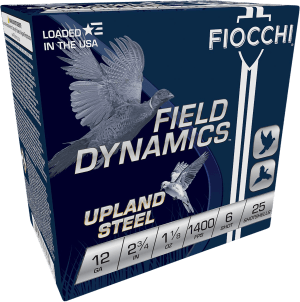 Fiocchi 12HVST6 Field Dynamics Upland Steel 12Gauge 2.75" 1 1/8oz 6Shot 25rd Box