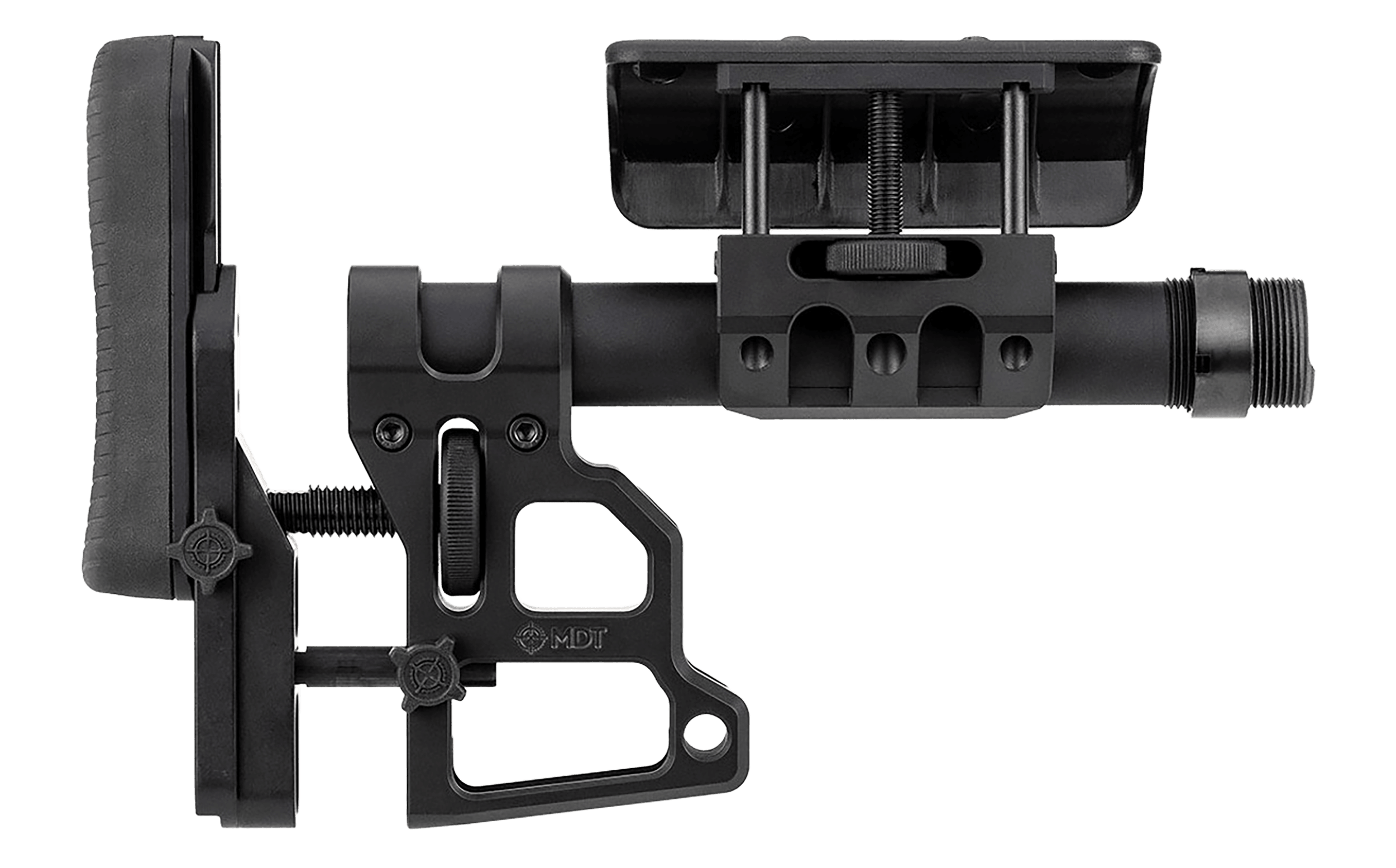 Mdt Sporting Goods Inc 102856BLK Skeleton Carbine Stock (SCS) Black Aluminum Adj. Cheekrest/Buttpad Buffer Tube QD Sling Mounts