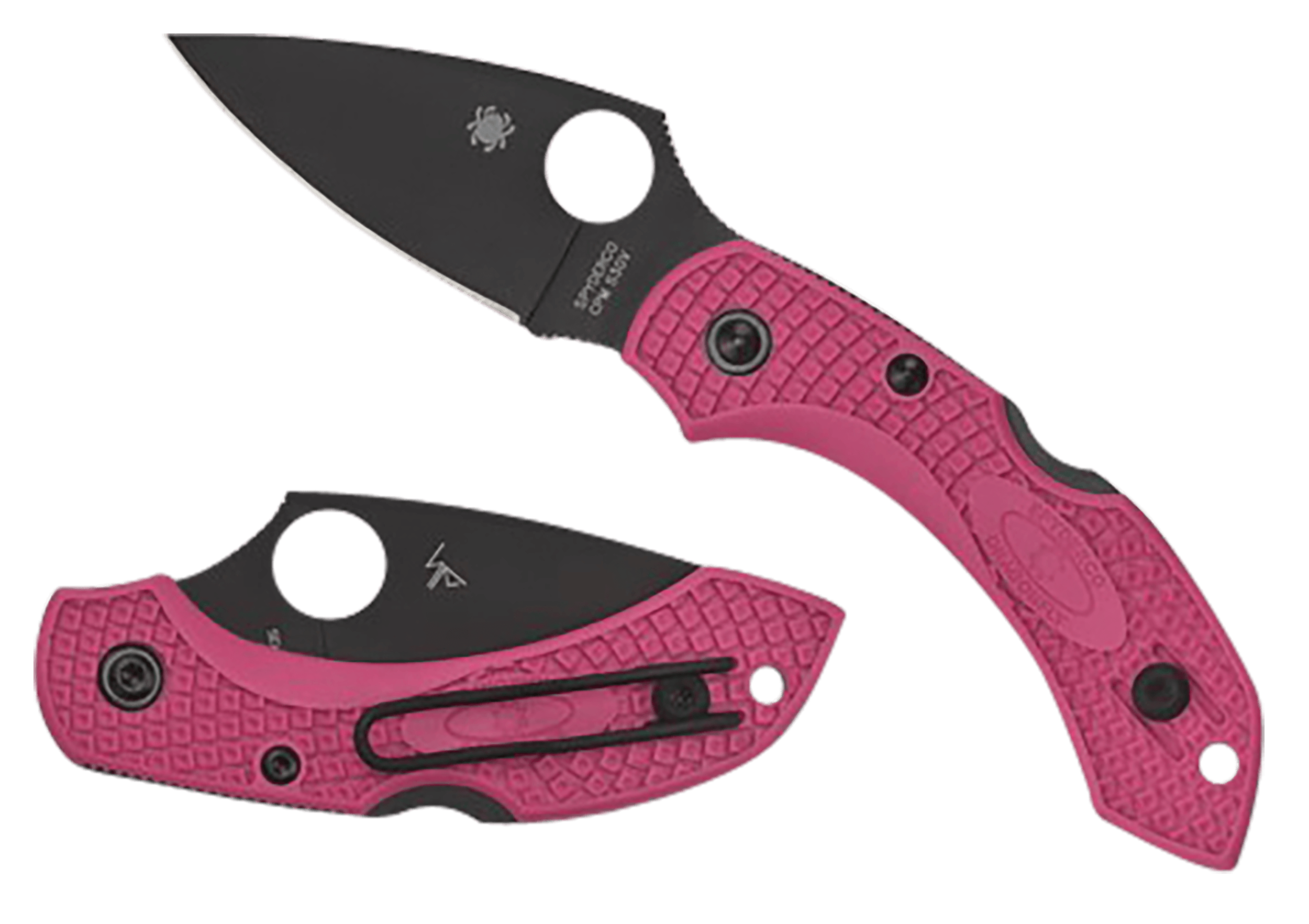 Spyderco C28FPPNS30VBK2 Dragonfly 2 2.30" Folding Plain Black TiCN CPM S30V SS Blade/Pink Textured w/Black Accents FRN Handle Includes Pocket Clip