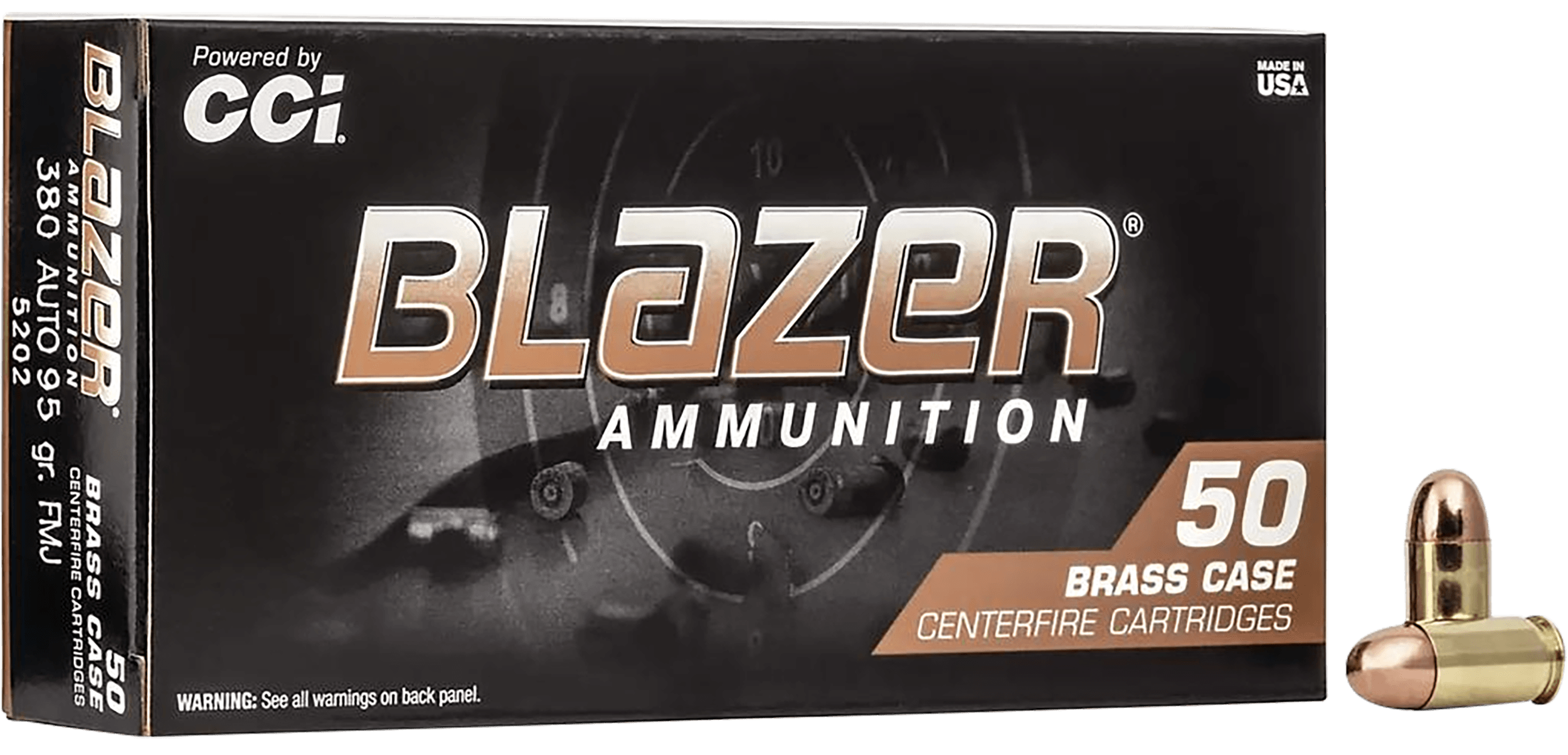 CCI 5202 Blazer Brass Handgun 380ACP 95gr Full Metal Jacket 50rd Box