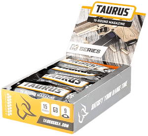 Taurus 389000901 G3 Magazine Pop Display (12 Mags) 15rd 9mm Luger Black Steel w/ Polymer Base Plate