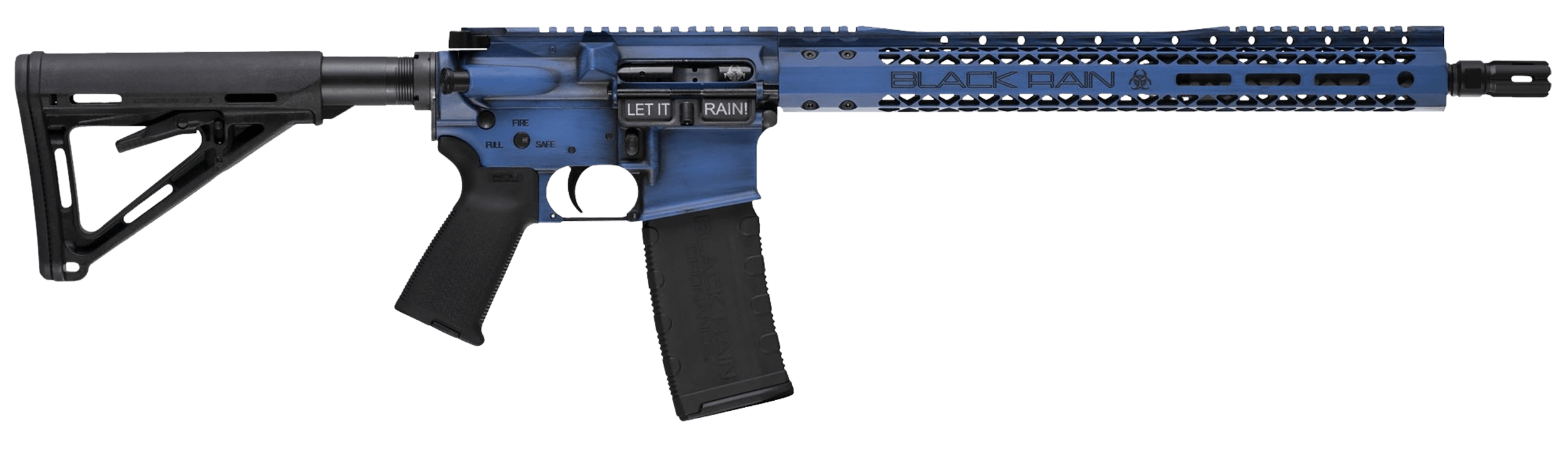 Black Rain Ordnance BROWTPBLB Spec 15+ We The People 5.56x45mm NATO 30+1 16" Blue Battleworn with Deep Engraving 15" Slim M-LOK Magpul Grip/Carbine Stock Castle Flash Hider