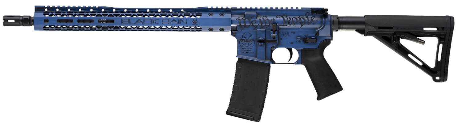 Black Rain Ordnance BROWTPBLB Spec 15+ We The People 5.56x45mm NATO 30+1 16" Blue Battleworn with Deep Engraving 15" Slim M-LOK Magpul Grip/Carbine Stock Castle Flash Hider - Image 2