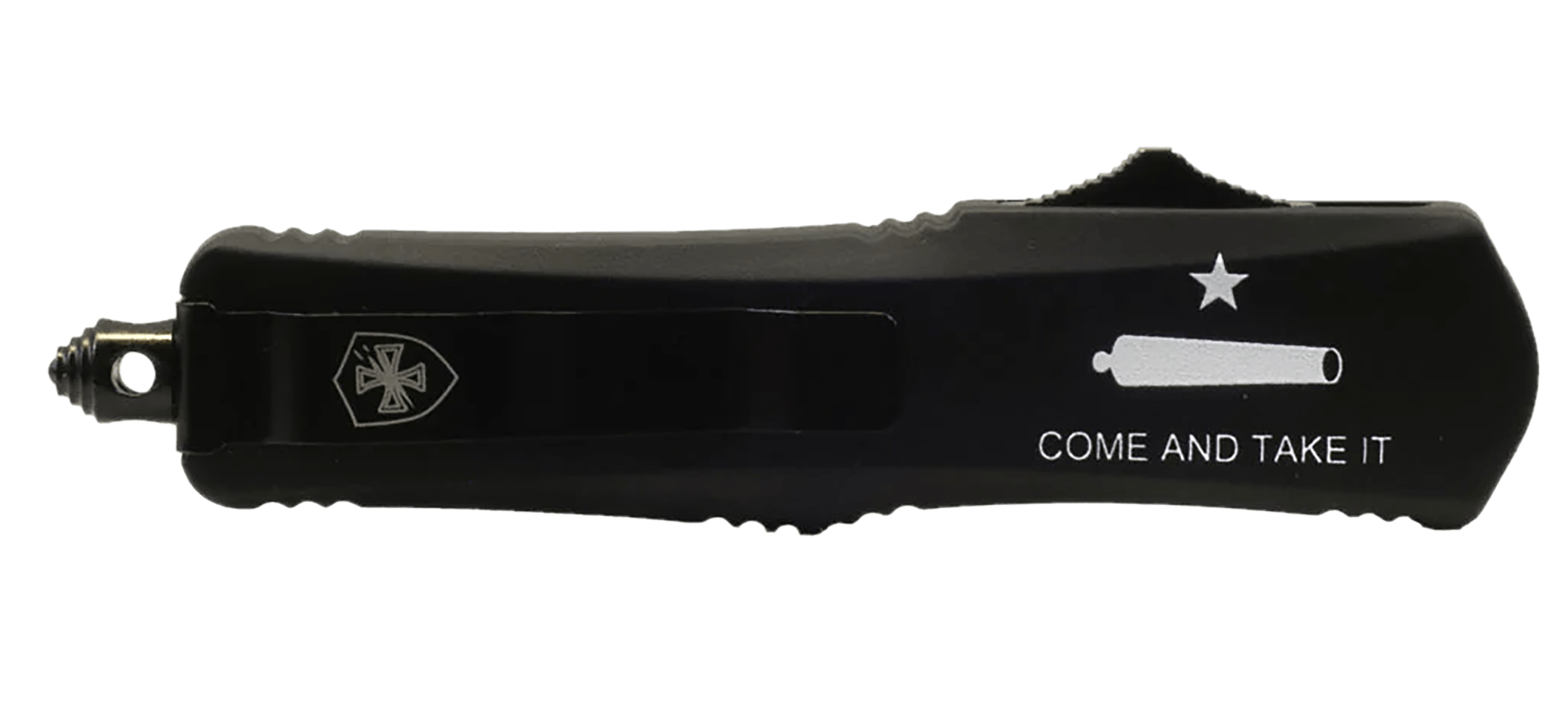 Templar Knife LCATII531 Come And Take It Gen II Small 2.69" OTF Tanto Part Serrated Black 440C SS Blade 4.31" Black "Come And Take It" Aluminum Handle Features Glass Breaker Includes Pocket Clip/Sheath